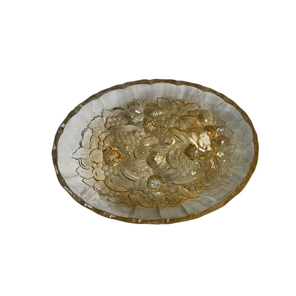 VTG RETRO MCM Large Footed Fruit Bowl Indiana Glass yellow Harvest DECOR ART